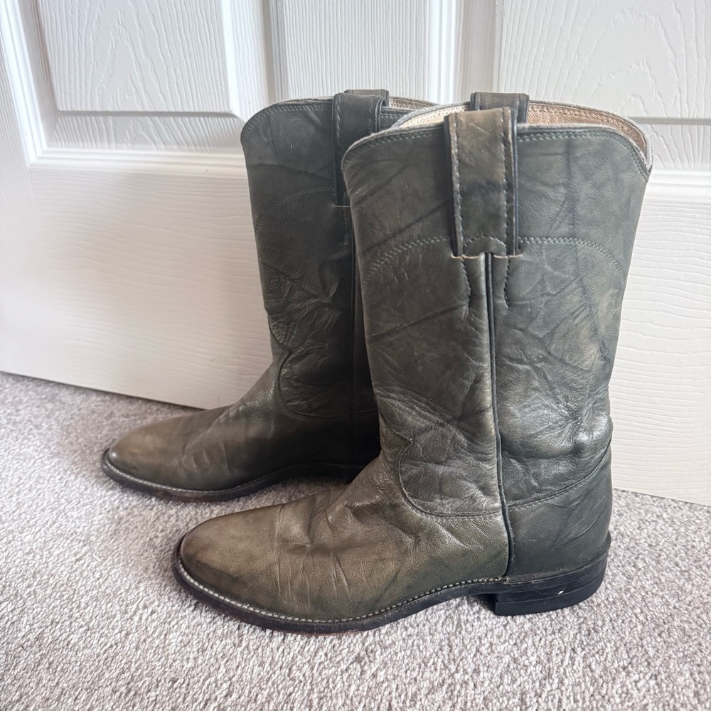 Justin Vintage Olive Brown Western Boho Leather Cowboy Boots Size 6B